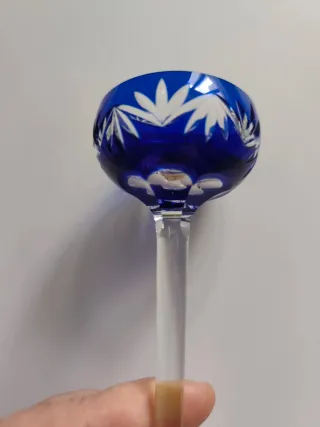 3 Copas Baccarat Azul Cobalto Cristal, sin firma