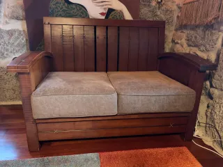 Sofá rústico de madera  de teka y tela