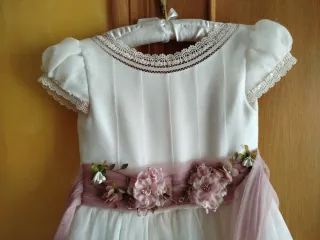 Vestido comunión niña cinturón flores rosa