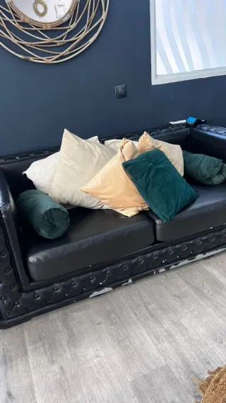 Sofá Negro Piel y Tela