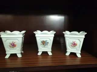 Conjunto 3 Maceteros Porcelana Flores