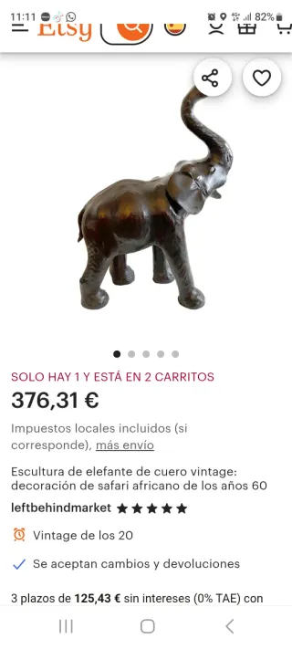 Antiguo elefante de cuero decorativo