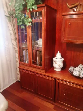 Librería madera nogal con vitrina