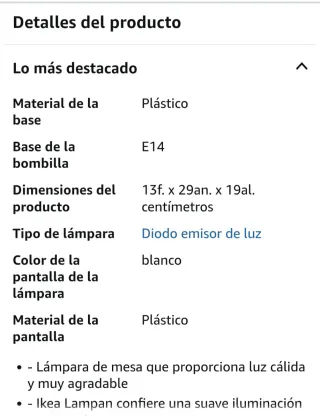 Lámpara de mesa Ikea blanca