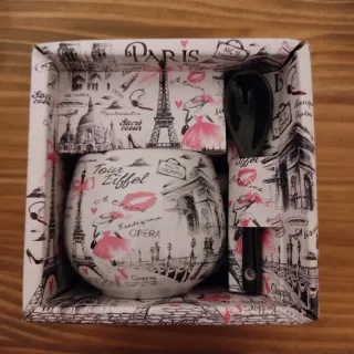 2 Tazas Cerámica París con Cuchara