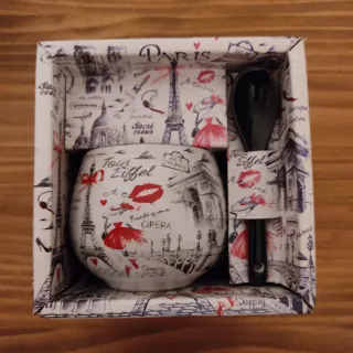 2 Tazas Cerámica París con Cuchara