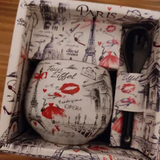 2 Tazas Cerámica París con Cuchara