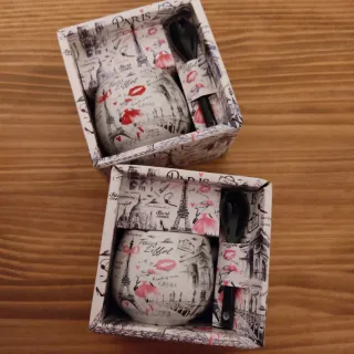 2 Tazas Cerámica París con Cuchara