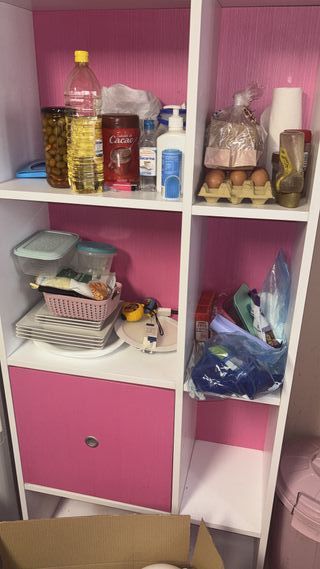 Horno vitroceramica mueble cocina blanco y rosa