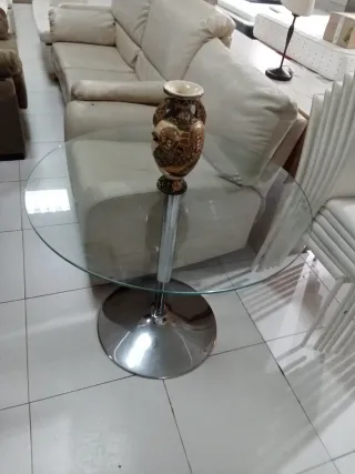 Mesa redonda metal y cristal templado