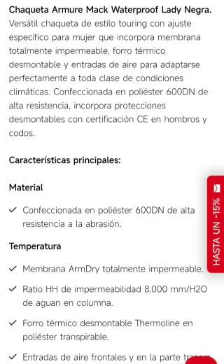 Traje de Cordura Moto Armure Mack Waterproof Mujer