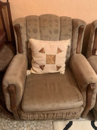 Sillón individual vintage tela y madera