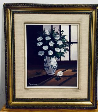 Bodegón con flores blancas al óleo Torregassa