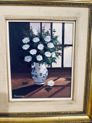 Bodegón con flores blancas al óleo Torregassa