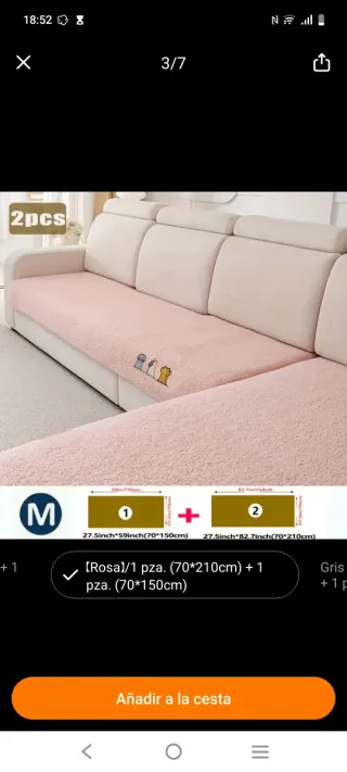 Funda de sofá rosa de tela