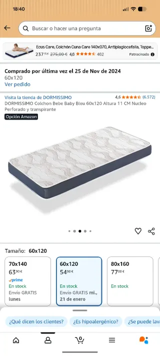 Colchón Cuna 60x120 + Protector