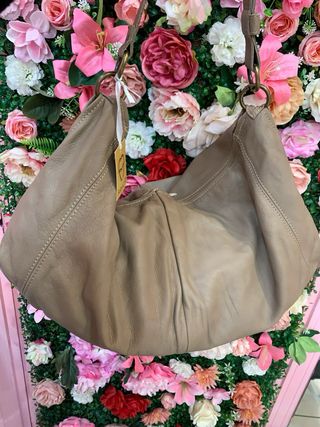 Borsa donna in pelle beige/marrone