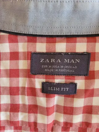 Camisa Zara Hombre Talla M Cuadros Rojo/Blanco