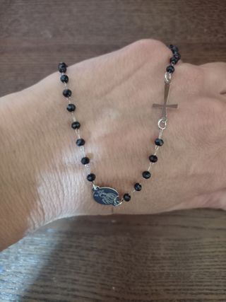 Bracciale e collana rosario acciaio