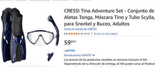 Set Buceo Cressi: Máscara, Tubo y Aletas T. 42-47
