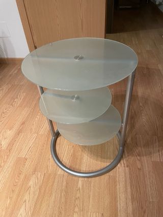 Mesa auxiliar redonda cristal y metal
