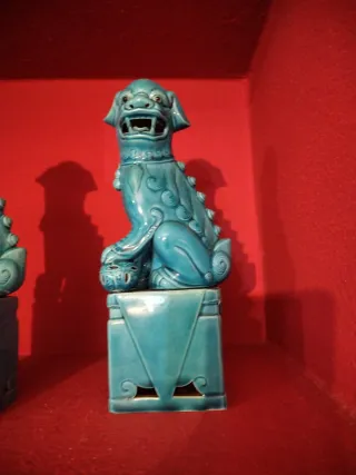 Trío Fu Dogs Dragones Chinos Porcelana Azul