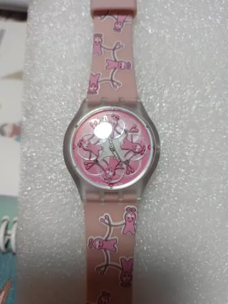 Orologio Swatch rosa con pupazzi