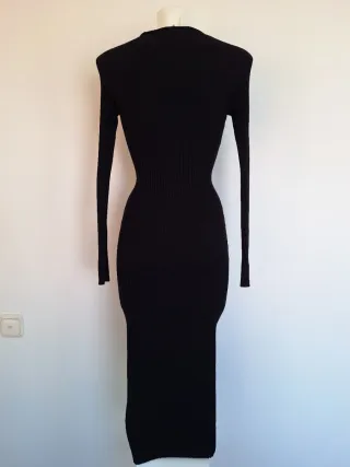 Vestido largo punto acanalado negro