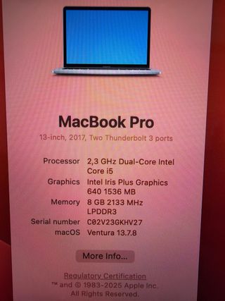 MacBook Pro 2017 13” i5 8GB RAM 128GB SSD