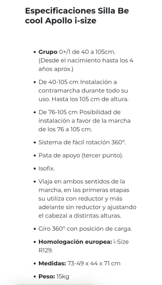 Silla de auto Be-Cool Apollo i-Size