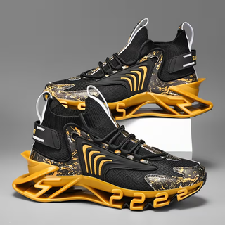 Zapatillas de todas las tallas negras y doradas