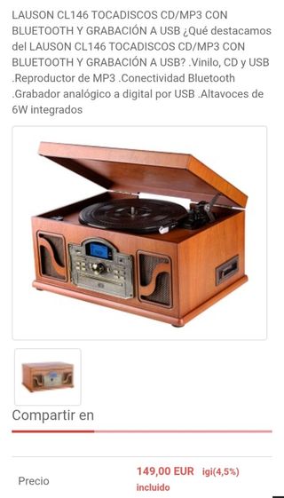 Tocadiscos LAUSON CL146 con Bluetooth