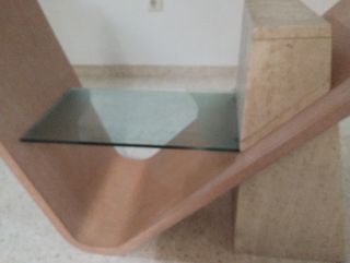 Mesa cristal, madera y piedra 180