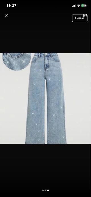 Pantalón vaquero ancho con brillos