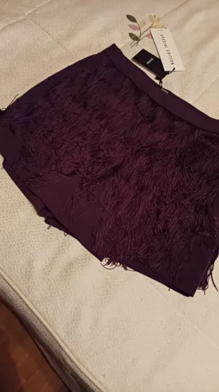 Falda pantalón Bershka flecos morado