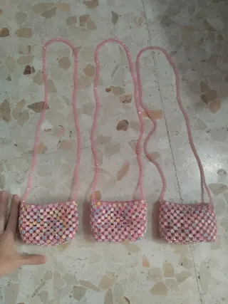 3 Bolsitos de niña de pedrería rosa