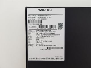 Portátil Workstation MSI WS63 8SJ + Windows 11 Pro