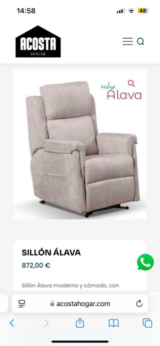 Sillón reclinable Acosta Hogar 2 motores