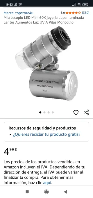 Microscopio 60x para joyería y monedas