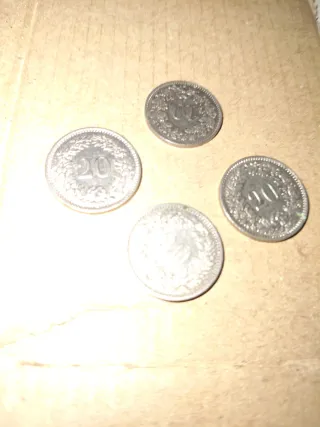 4 Monedas Suizas 1x10 y 3x20 céntimos MUY antiguas