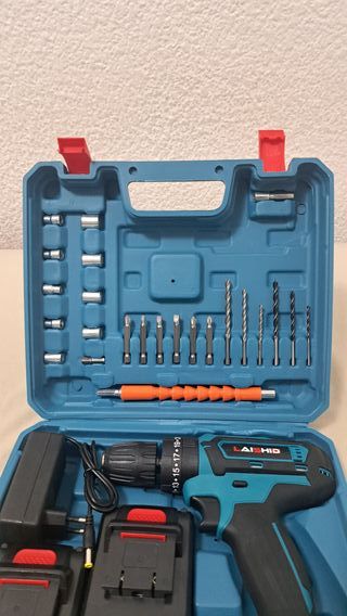 SIN USAR: Taladro inalámbrico, 2 baterías, azul