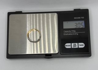 Anillo de oro combinado 18k diamante, 3.05g, T-17.