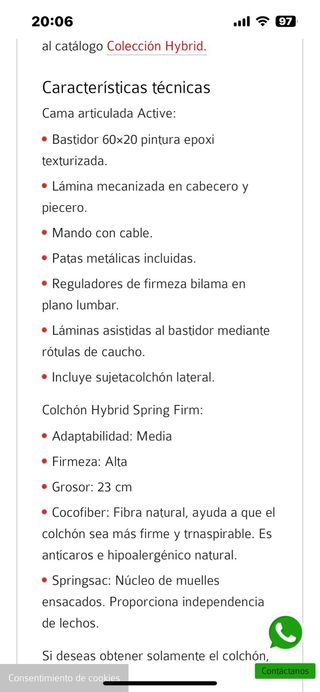 Cama articulada Active 105x190 + Colchón Hybrid