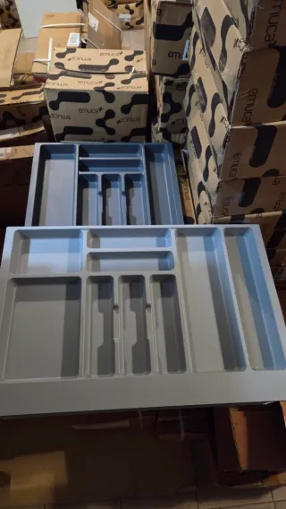 Porta talheres Emuca cinza organizador