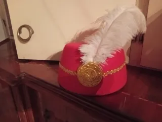 Disfraz rojo con plumas y dorado