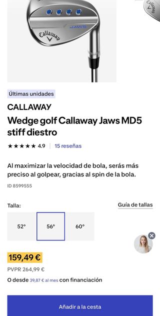 Callaway Jaws MD5 Wedge 56 Stiff Diestro