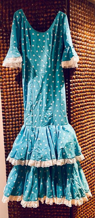 Vestido Flamenca Turquesa Lunares Blancos