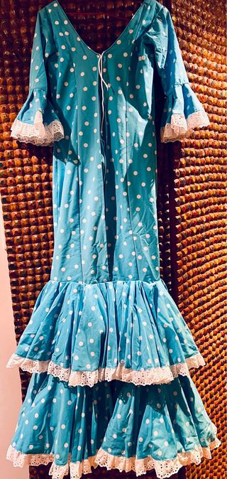 Vestido Flamenca Turquesa Lunares Blancos