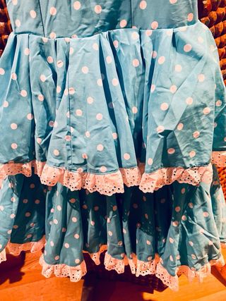 Vestido Flamenca Turquesa Lunares Blancos