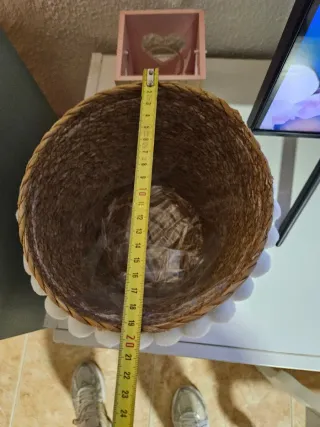 Cesta Macetero Yute Pompones Blancos